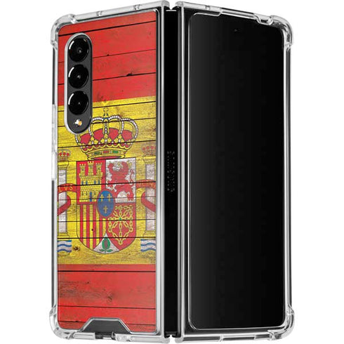 Spain Flag Dark Wood Galaxy Z Fold4 5G Clear Case